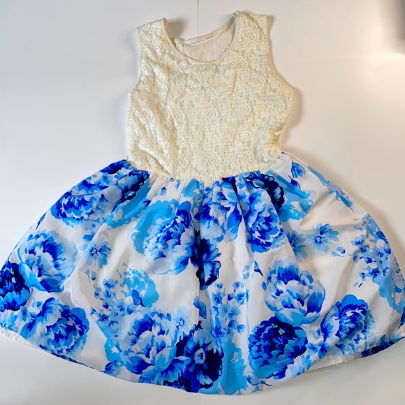 Girls Blue Floral Print Dress